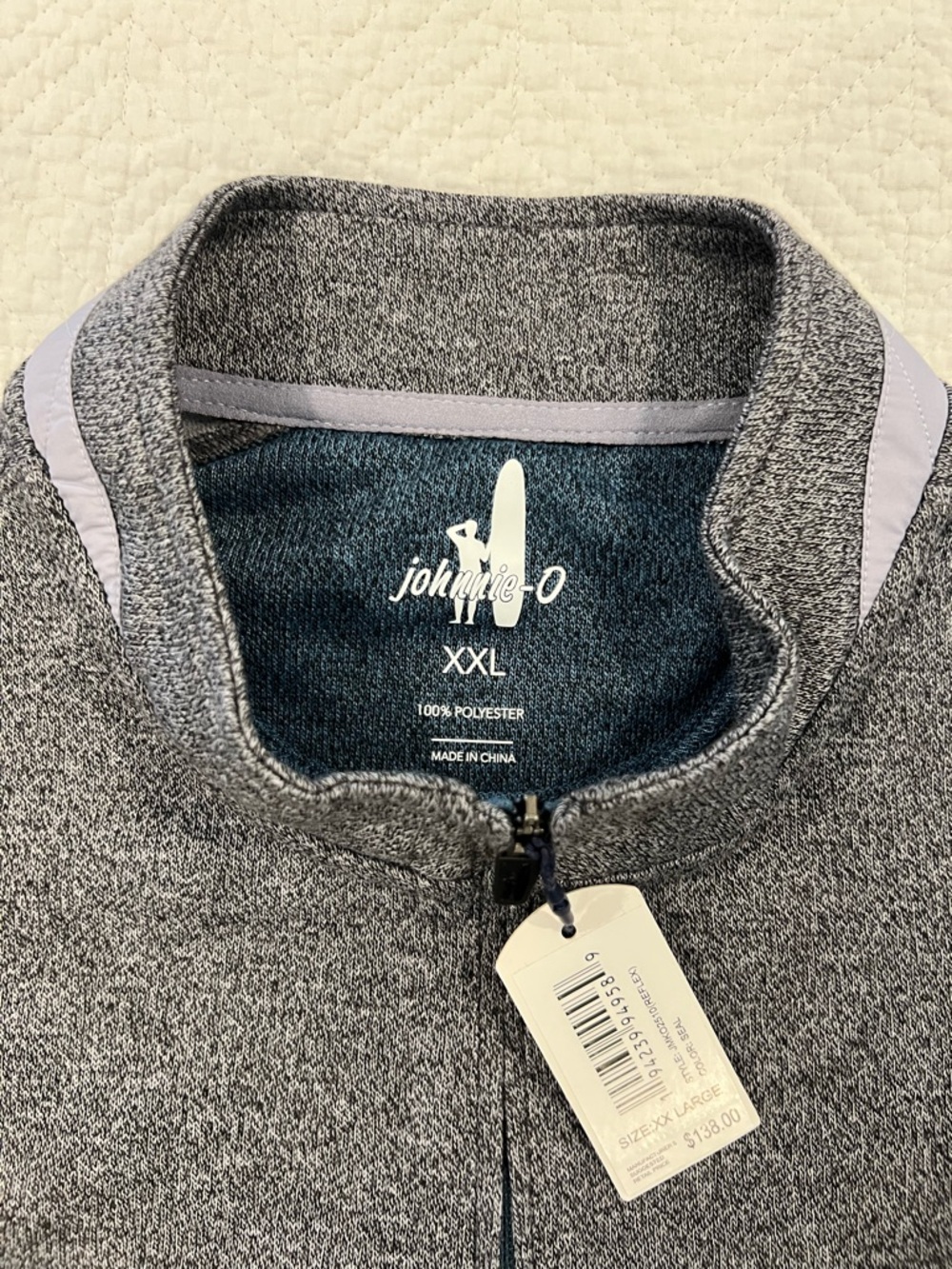 johnnie-O Men’s Gray Heather 1/4 Zip Performance Sweater Pullover